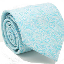Load image into Gallery viewer, Mens Dads Classic Turquoise Paisley Pattern Business Casual Necktie & Hanky Set EF-1 - Ferrecci USA
