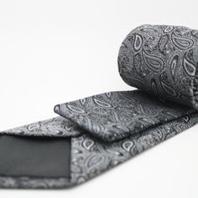Load image into Gallery viewer, Mens Dads Classic Black Paisley Pattern Business Casual Necktie & Hanky Set EF-2 - Ferrecci USA