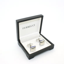 Load image into Gallery viewer, Silvertone Blue Lining Cuff Links With Jewelry Box - Ferrecci USA