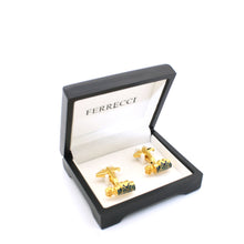 Load image into Gallery viewer, Goldtone Blue Wave Cuff Links With Jewelry Box - Ferrecci USA