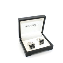 Load image into Gallery viewer, Silvertone Black Crackle Cuff Links With Jewelry Box - Ferrecci USA
