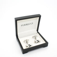 Load image into Gallery viewer, Silvertone Black & White Cuff Links With Jewelry Box - Ferrecci USA