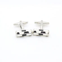 Load image into Gallery viewer, Silvertone Black & White Cuff Links With Jewelry Box - Ferrecci USA