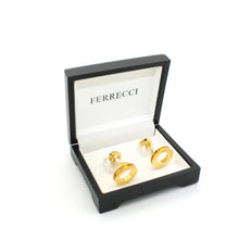 Load image into Gallery viewer, Goldtone Round Gold Lining Rectangle Cuff Links With Jewelry Box - Ferrecci USA
