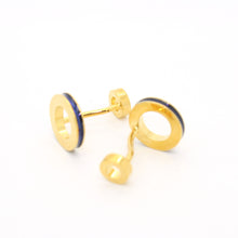 Load image into Gallery viewer, Goldtone Blue Round Lining Cuff Links With Jewelry Box - Ferrecci USA