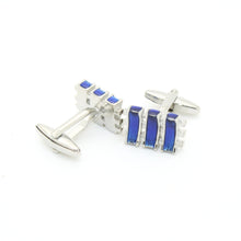 Load image into Gallery viewer, Silvertone Aqua Blue Criss Cross Cuff Links With Jewelry Box - Ferrecci USA