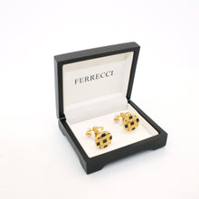Load image into Gallery viewer, Goldtone Blue Criss Cross Metal Cuff Links With Jewelry Box - Ferrecci USA