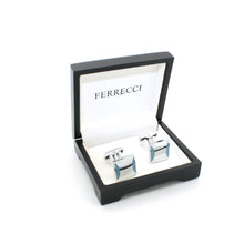 Load image into Gallery viewer, Silvertone Sky Blue Cuff Links With Jewelry Box - Ferrecci USA
