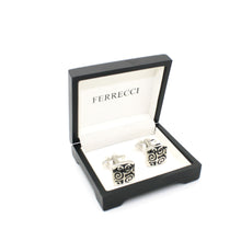 Load image into Gallery viewer, Silvertone Black Design Cuff Links With Jewelry Box - Ferrecci USA