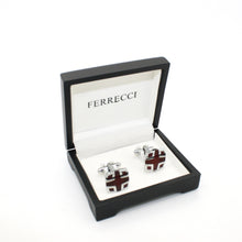 Load image into Gallery viewer, Silvertone Burdungy Cuff Links With Jewelry Box - Ferrecci USA