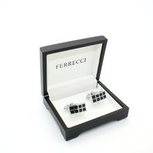 Load image into Gallery viewer, Silvertone Black Checker Rectangle Cuff Links With Jewelry Box - Ferrecci USA