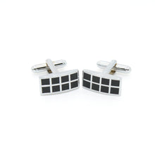 Load image into Gallery viewer, Silvertone Black Checker Rectangle Cuff Links With Jewelry Box - Ferrecci USA