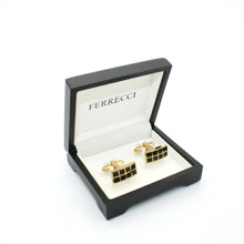 Load image into Gallery viewer, Goldtone Black Checker Rectangle Cuff Links With Jewelry Box - Ferrecci USA