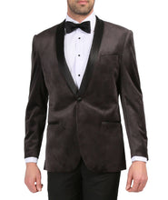 Load image into Gallery viewer, Enzo Grey Slim Fit Velvet Shawl Collar Tuxedo Blazer - Ferrecci USA