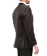 Load image into Gallery viewer, Enzo Grey Slim Fit Velvet Shawl Collar Tuxedo Blazer - Ferrecci USA