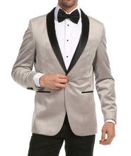 Load image into Gallery viewer, Enzo Light Grey Velvet Slim Fit Shawl Lapel Tuxedo Men's Blazer - Ferrecci USA