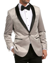 Load image into Gallery viewer, Enzo Light Grey Velvet Slim Fit Shawl Lapel Tuxedo Men's Blazer - Ferrecci USA