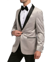 Load image into Gallery viewer, Enzo Light Grey Velvet Slim Fit Shawl Lapel Tuxedo Men's Blazer - Ferrecci USA