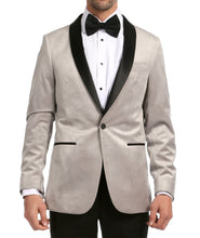 Load image into Gallery viewer, Enzo Light Grey Velvet Slim Fit Shawl Lapel Tuxedo Men's Blazer - Ferrecci USA