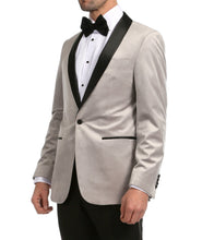 Load image into Gallery viewer, Enzo Light Grey Velvet Slim Fit Shawl Lapel Tuxedo Men's Blazer - Ferrecci USA