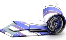 Load image into Gallery viewer, Mens Dads Classic Purple Striped Pattern Business Casual Necktie & Hanky Set EO-4 - Ferrecci USA