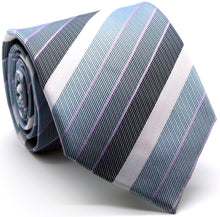 Load image into Gallery viewer, Mens Dads Classic Grey Striped Pattern Business Casual Necktie & Hanky Set EO-6 - Ferrecci USA