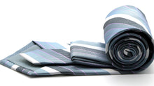 Load image into Gallery viewer, Mens Dads Classic Grey Striped Pattern Business Casual Necktie & Hanky Set EO-6 - Ferrecci USA
