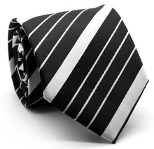 Load image into Gallery viewer, Mens Dads Classic Black Striped Pattern Business Casual Necktie & Hanky Set EO-8 - Ferrecci USA