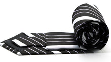 Load image into Gallery viewer, Mens Dads Classic Black Striped Pattern Business Casual Necktie & Hanky Set EO-8 - Ferrecci USA