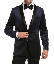 Load image into Gallery viewer, Enzo Navy Velvet Slim Fit Shawl Lapel Tuxedo Men's Blazer - Ferrecci USA