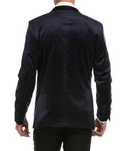 Load image into Gallery viewer, Enzo Navy Velvet Slim Fit Shawl Lapel Tuxedo Men's Blazer - Ferrecci USA