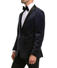 Load image into Gallery viewer, Enzo Navy Velvet Slim Fit Shawl Lapel Tuxedo Men's Blazer - Ferrecci USA