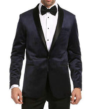 Load image into Gallery viewer, Enzo Navy Velvet Slim Fit Shawl Lapel Tuxedo Men's Blazer - Ferrecci USA