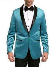 Load image into Gallery viewer, Enzo Turquoises Velvet Slim Fit Shawl Lapel Tuxedo Men's Blazer - Ferrecci USA