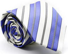 Load image into Gallery viewer, Mens Dads Classic Purple Striped Pattern Business Casual Necktie & Hanky Set F-10 - Ferrecci USA