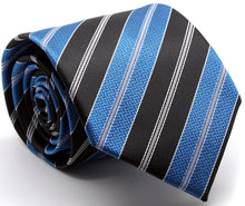 Load image into Gallery viewer, Mens Dads Classic Turquoise Striped Pattern Business Casual Necktie & Hanky Set F-2 - Ferrecci USA