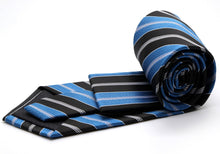 Load image into Gallery viewer, Mens Dads Classic Turquoise Striped Pattern Business Casual Necktie & Hanky Set F-2 - Ferrecci USA