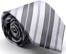 Load image into Gallery viewer, Mens Dads Classic Purple Striped Pattern Business Casual Necktie & Hanky Set F-4 - Ferrecci USA