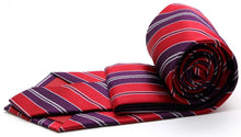 Load image into Gallery viewer, Mens Dads Classic Red Striped Pattern Business Casual Necktie & Hanky Set F-5 - Ferrecci USA