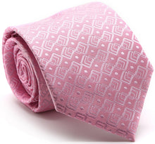 Load image into Gallery viewer, Mens Dads Classic Pink Geometric Pattern Business Casual Necktie & Hanky Set G-10 - Ferrecci USA