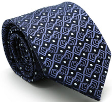 Load image into Gallery viewer, Mens Dads Classic Navy Geometric Pattern Business Casual Necktie & Hanky Set G-2 - Ferrecci USA