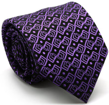 Load image into Gallery viewer, Mens Dads Classic Purple Geometric Pattern Business Casual Necktie & Hanky Set G-3 - Ferrecci USA