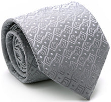 Load image into Gallery viewer, Mens Dads Classic Grey Geometric Pattern Business Casual Necktie & Hanky Set G-5 - Ferrecci USA