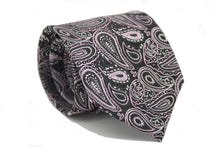 Load image into Gallery viewer, Mens Dads Classic Black Pink Paisley Pattern Business Casual Necktie & Hanky Set GF-2 - Ferrecci USA