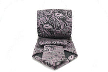 Load image into Gallery viewer, Mens Dads Classic Black Pink Paisley Pattern Business Casual Necktie & Hanky Set GF-2 - Ferrecci USA