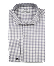 Load image into Gallery viewer, Grey Gingham Check French Cuff Regular Fit Shirt - Ferrecci USA