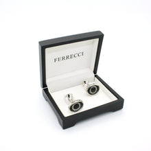 Load image into Gallery viewer, Silvertone Evil Eye Glass Stone Cuff Links With Jewelry Box - Ferrecci USA
