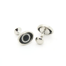 Load image into Gallery viewer, Silvertone Evil Eye Glass Stone Cuff Links With Jewelry Box - Ferrecci USA