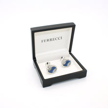 Load image into Gallery viewer, Silvertone Blue Sway Gemstone Cuff Links With Jewelry Box - Ferrecci USA