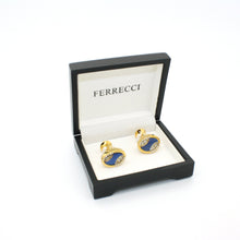 Load image into Gallery viewer, Goldtone Blue Sway Gemstone Cuff Links With Jewelry Box - Ferrecci USA